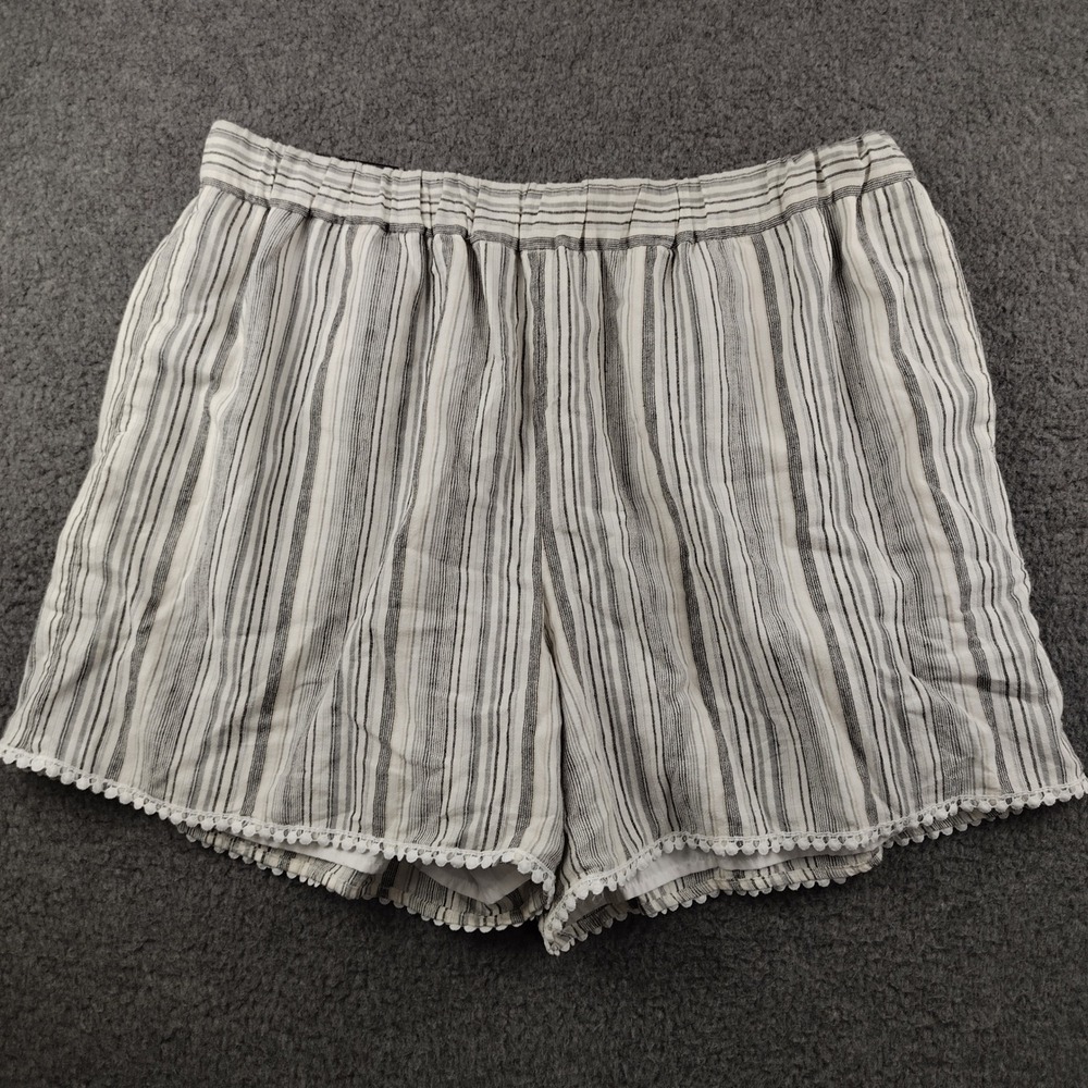 Banana Republic Linen Blend Shorts Sz XL 5 Inch Striped Pom Pom Lace Trim NWT